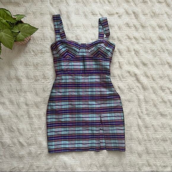Revolve LPA Franca Bustier Mini Dress in Purple Plaid - Picture 2 of 7